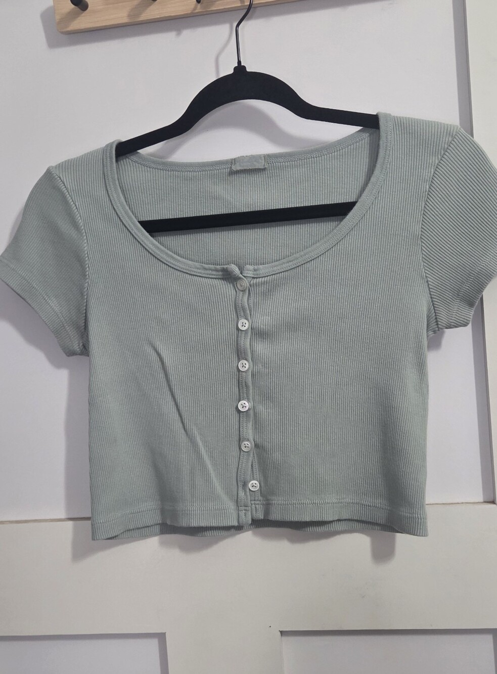 Brandy Melville - John Galt Sage Green Ribbed Button-Front Crop Top